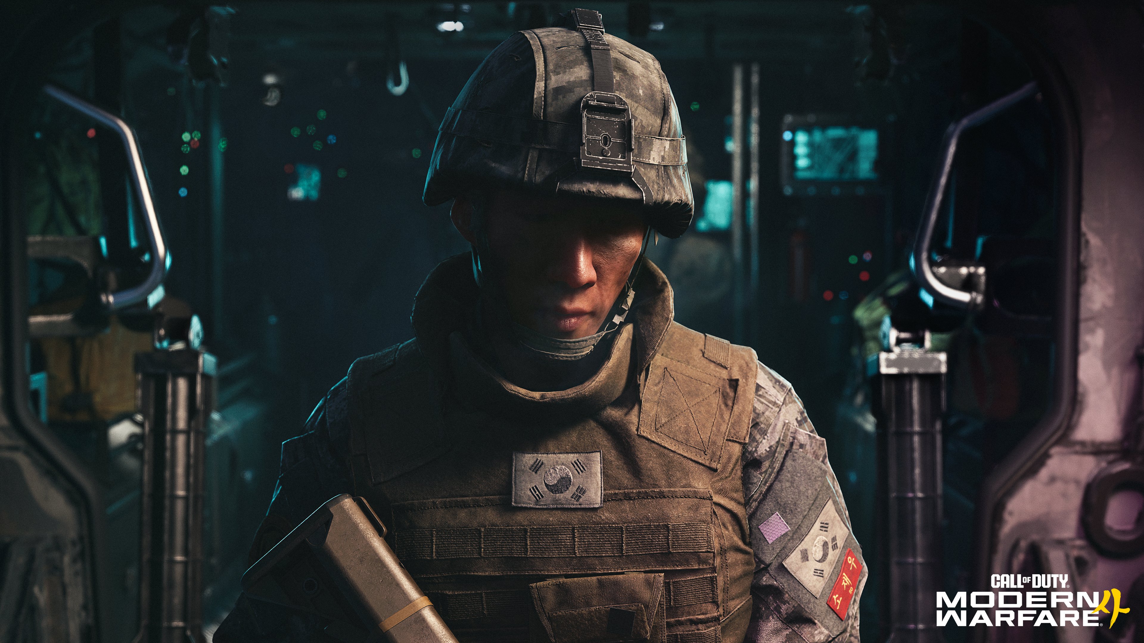 Modern Warfare 4 screenshot of a South Korean operator inside an armored vehicle